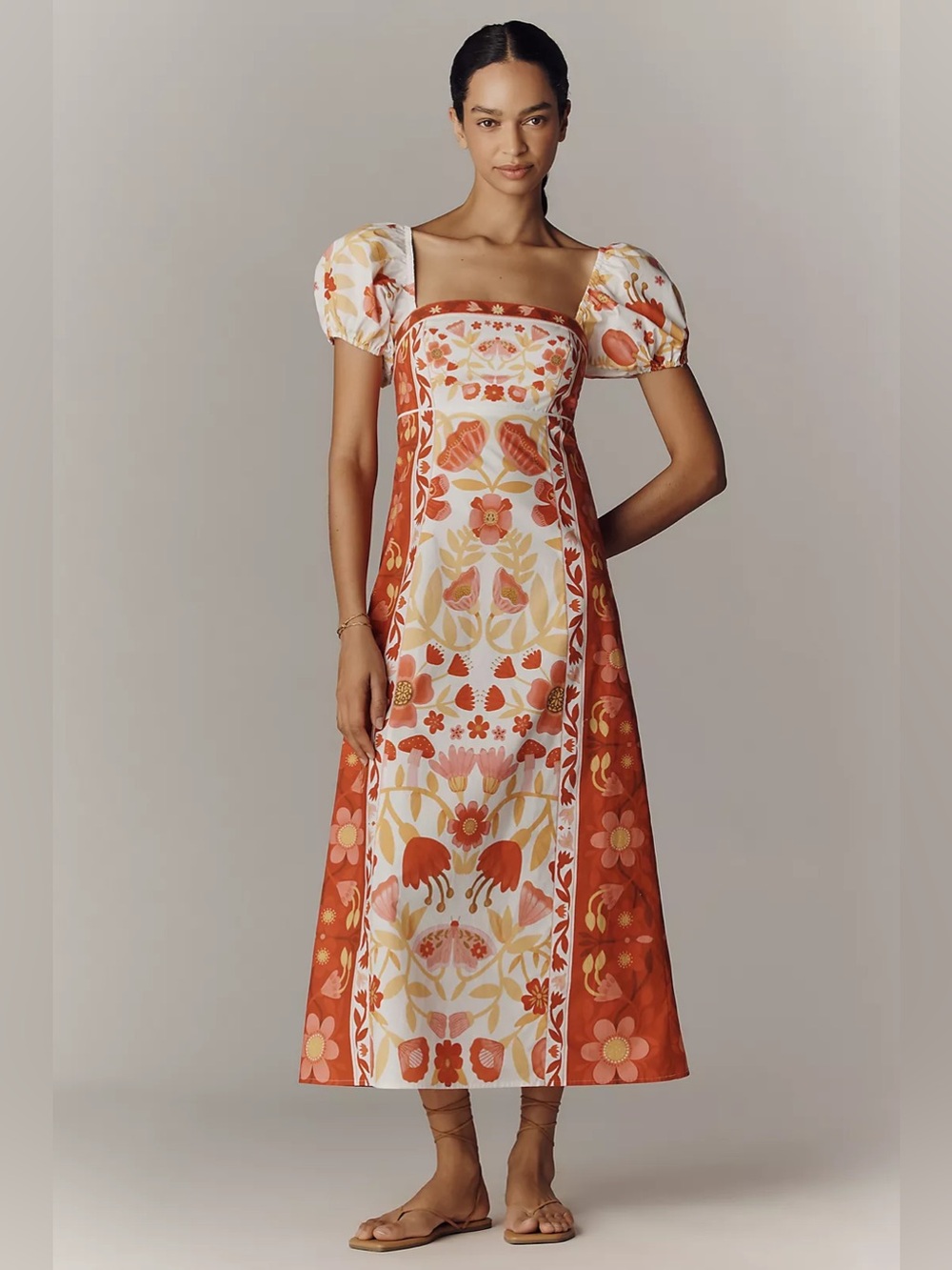 NWT Farm Rio x Anthropologie 100% Cotton Puff-Sleeve Midi Dress